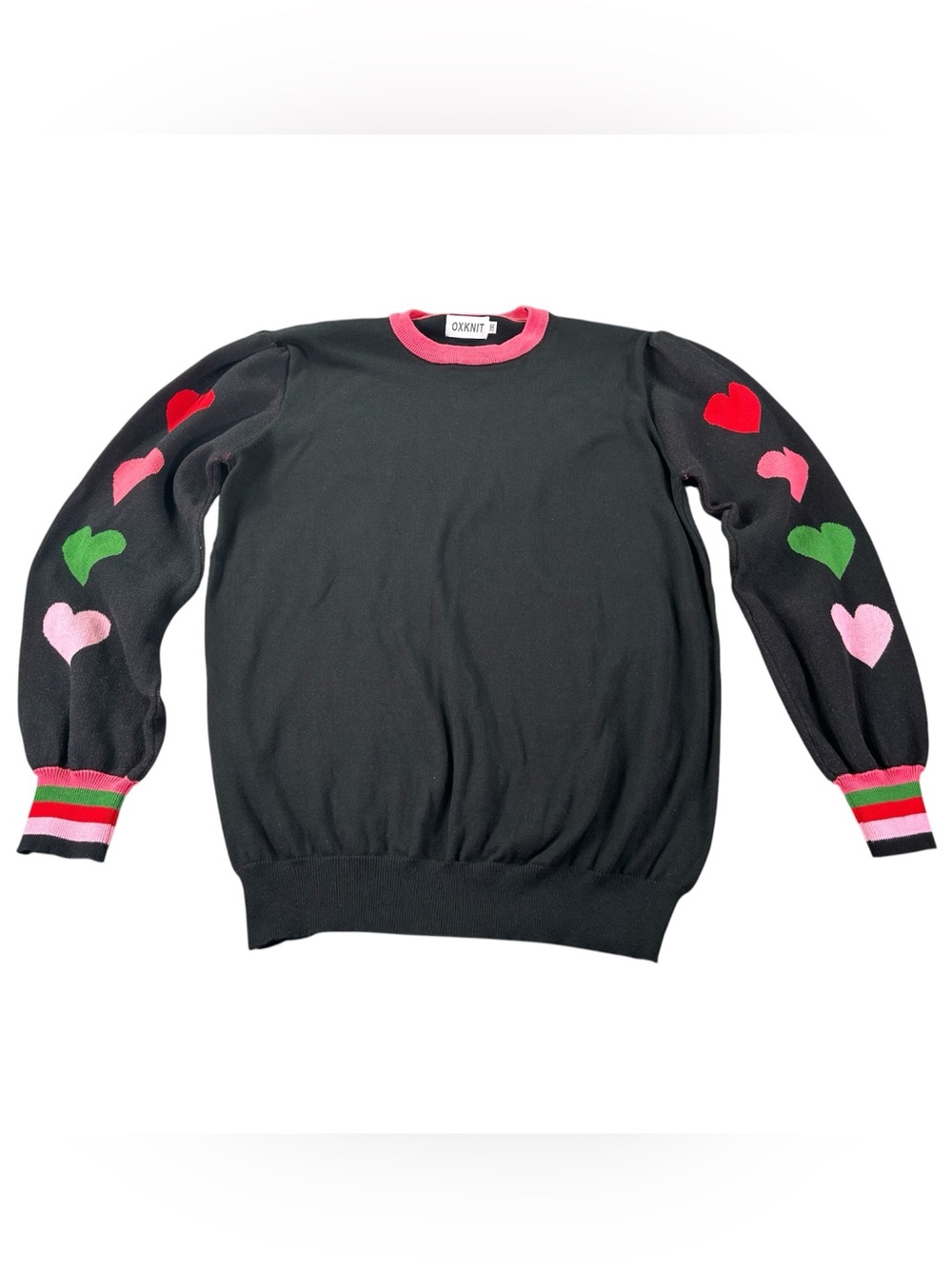 OXKNIT Heart Sleeve Sweater Women’s 2XL Black Cotton Retro Dopamine Y2K